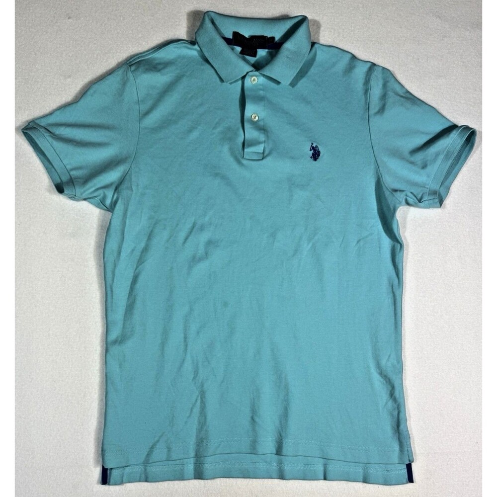 US Polo Assn Luxury Feel Teal Blue Polo Shirt 100% Cotton Golf Club Size M